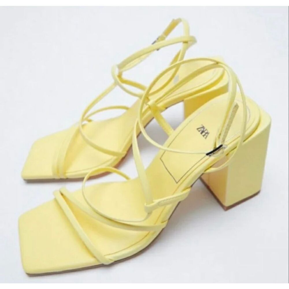 Zara Strappy Block Heel | Yellow in 38